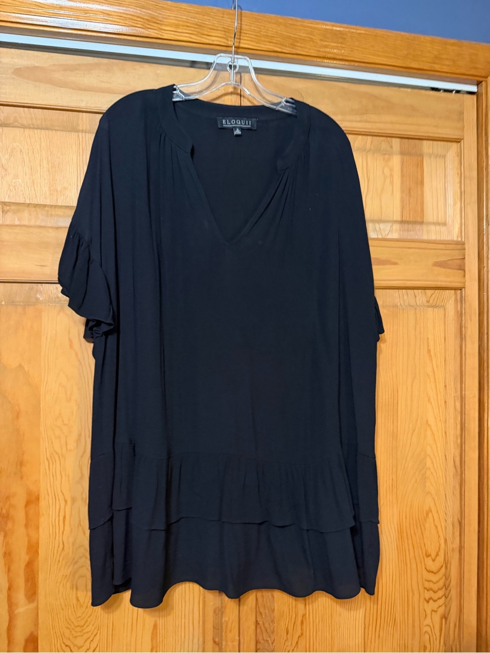 Eloquii Black V-Neck Layered Ruffle Tunic